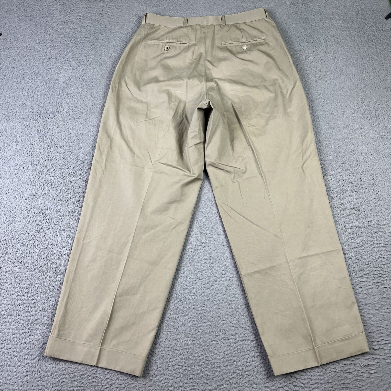 Vintage Brooks Brothers Trousers Men 29x28 Beige Pleated Cuffed Wool Made in USA thumbnail 12