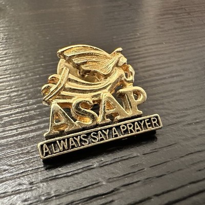 Vintage Signed Torino Gold Tone Angel ASAP Always Say Prayer Tac Lapel Pin VGC