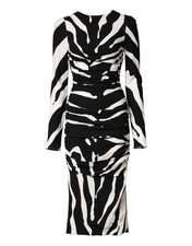 Dolce & Gabbana Black White Zebra Viscose Sheath Midi Women's Dress