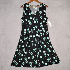 Croft & Barrow Dress Women's Medium Black Mint Floral Faux Wrap Sleeveless NWT