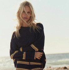 Free People Blue Beach Mariner Sweater Jumper Size M, Blue Striped  8 10 12 14 