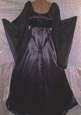 RENAISSANCE FANTASY BLACK SATIN BUTTERFLY SLEEVE GOWN COSTUME DRESS