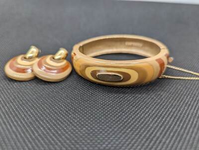 Vintage Signed Eisenberg Enamel Chunky Bangle And Clip Earrings