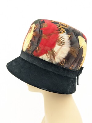 Vintage Henry Pollak 50s-60s Velvet and Feathers Cloche Hat  display picture 1