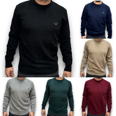 FRED PERRY maglione girocollo classico abbigliamento uomo maglia 100% lana
