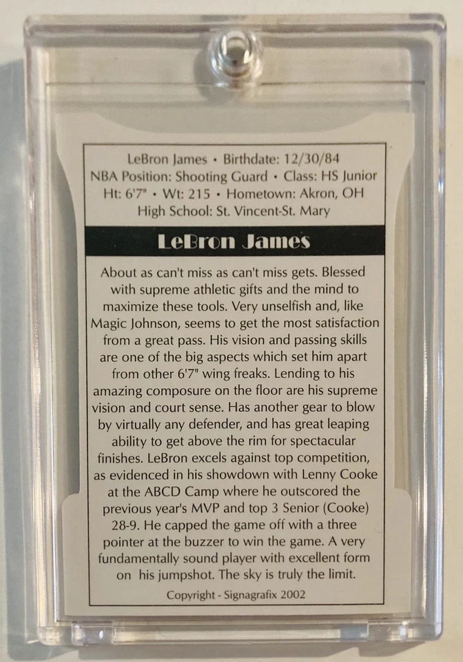 Lebron James 2002 Signagrafix Prototipo Troquelado Escuela Secundaria Novato Gema Como Nuevo 10 Foto 2 de 2