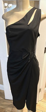 Zalalus Black One Shoulder   Short Bodycon Side Ruched  Dress Sz M bc9