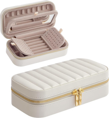 SONGMICS HOME Travel Jewelry Case, Small Jewelry Box Organizer with Mirror, 4.1
