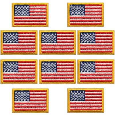 Flag Patches (10-Pack) USA Flag Embroidered Iron On Patch Applique - 1'' 