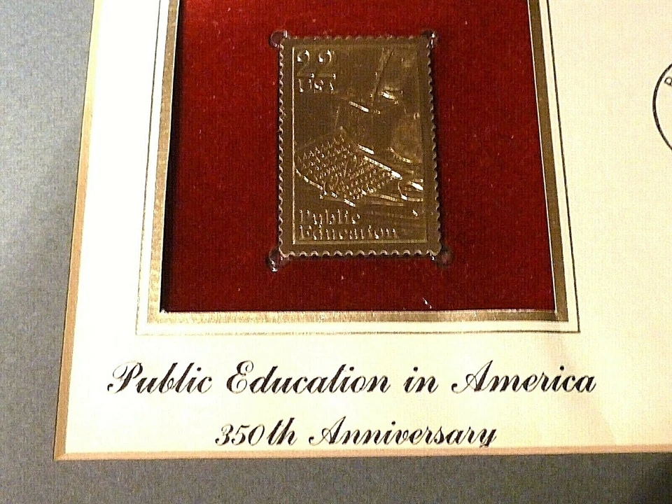 First Day of Issue STAMP 1985 Gold "Public Education in America" Framed 21"x 11" - Image 3 of 4