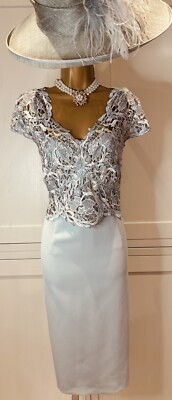 Phase Eight UK 16 elfenbein/Duck Egg tailliert bestickt ärmellos Anlass Kleid