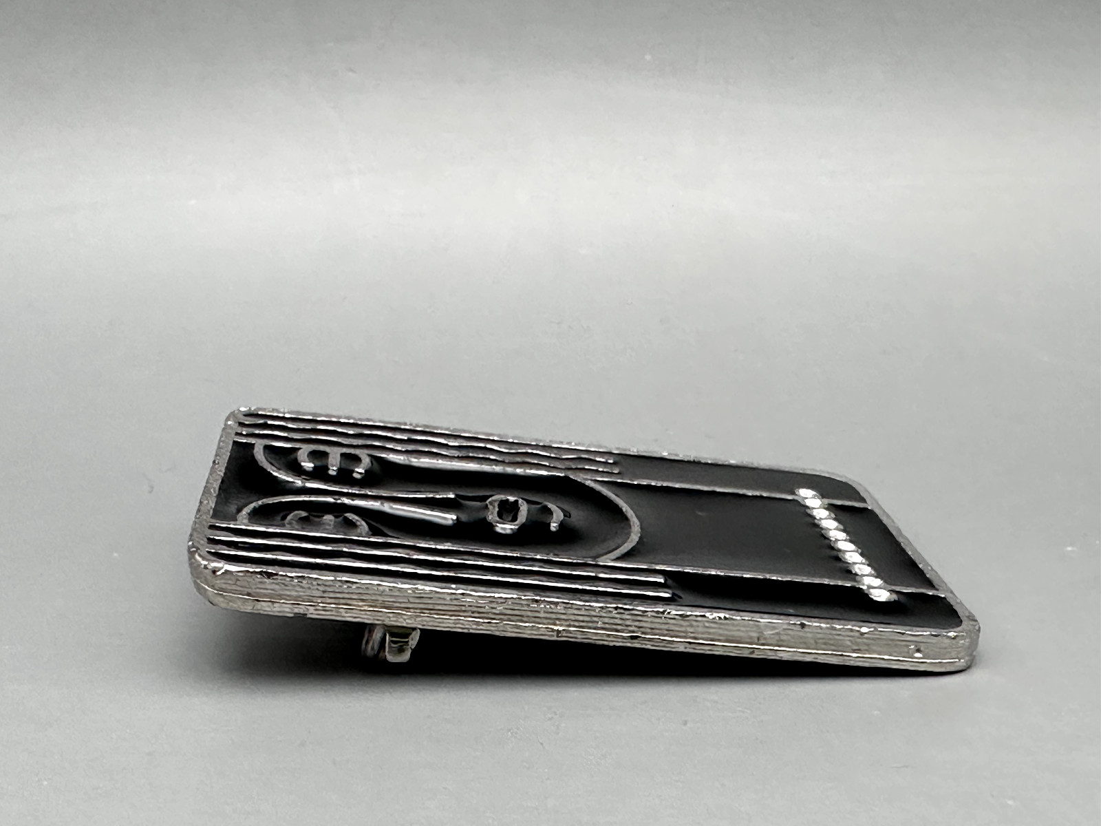 1970's CHARLES OF THE RITZ BLACK ENAMEL & PEWTER PIN - A758