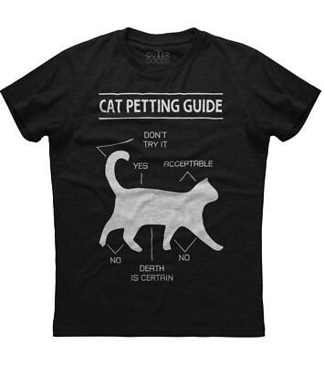 Cat Petting Guide Graphics Printed Mens Short Sleeve New Cotton Black T-shirt