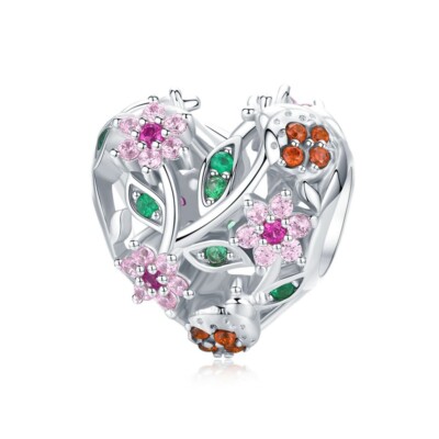 Blume Garten Charm Bead Marienkäfer Liebe Herz Echt 925 Sterling Silber  