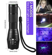 2X Super Bright UV LED Torch Ultra Violet Flashlight Blacklight Inspection 2Mode
