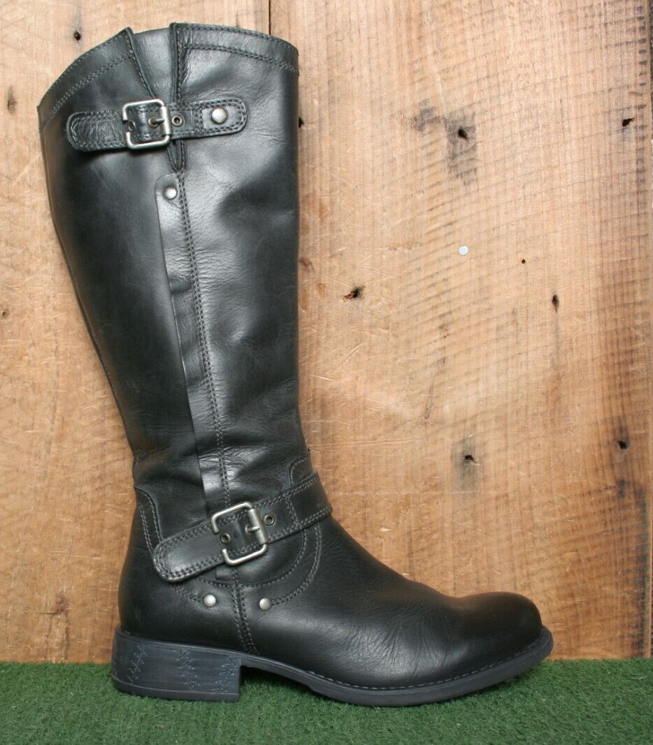 ERIC MICHAEL 'Montana' Black Leather Studded Buckle Strap Boots EU 37 ≈ US