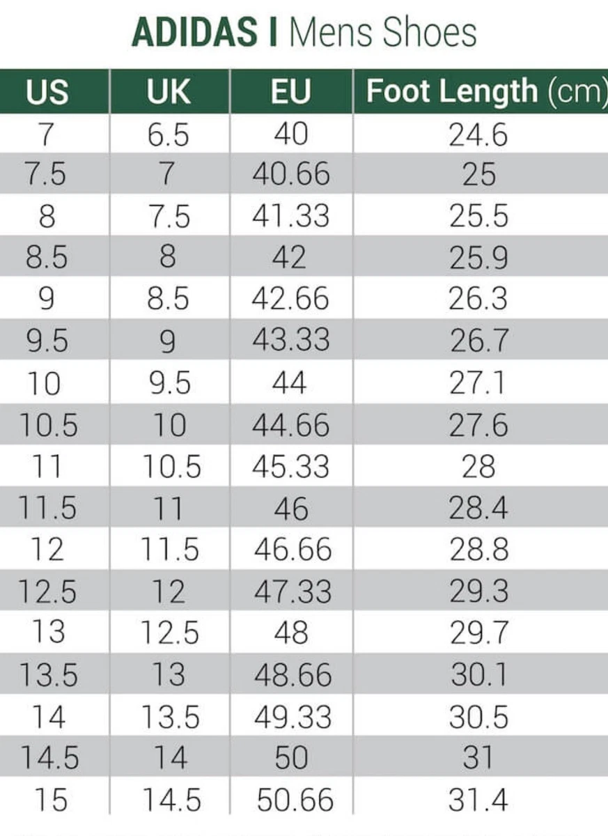 Adidas uk size chart 2025