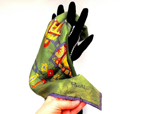 60er Jahre Paoli Mod Schal Vintage grün orange blau geometrisch Kette Art Deco Mode - Bild 1 von 5