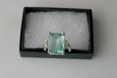 Bague Argent 925 Avec Aigue-marine Et CZ - Taille Ajustable, Boîte Incluse, Neuf