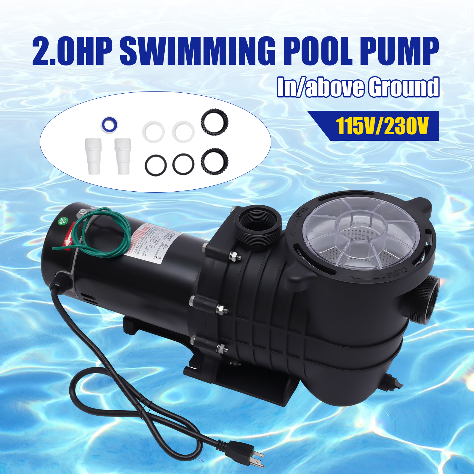 2HP 115V 230V 1-Speed IN/Above GROUND Swimming POOL PUMP Strainer Energy Saving