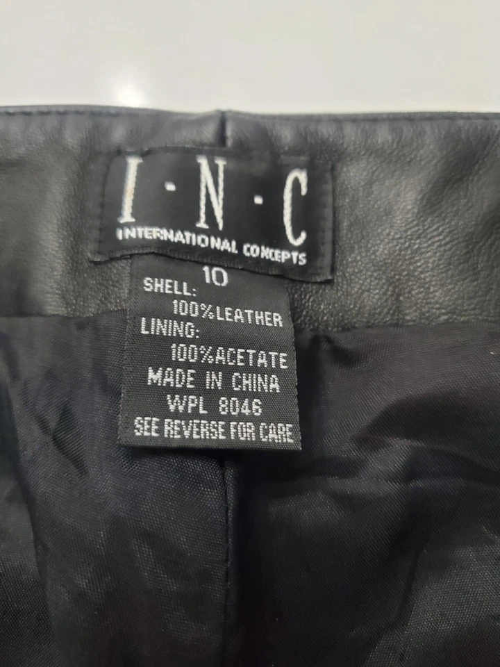 INC 100% Geniune Cuero Marrón Pierna Recta Pantalón Talla 10 Foto 3 de 4