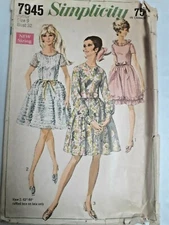 Dress Fit Flare Simplicity Sewing Pattern 7945 Size 9 Jr Cut VTG Princess Mini 