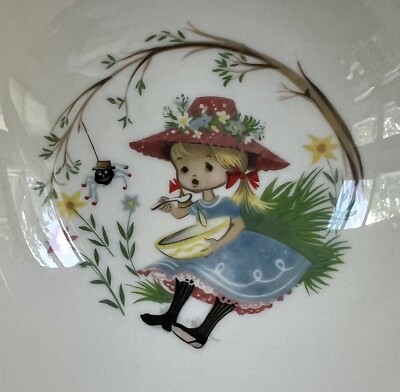 Vintage Child s Bowl & Plate Ridgewood 1960 Little Miss Muffet Nursery Rhyme