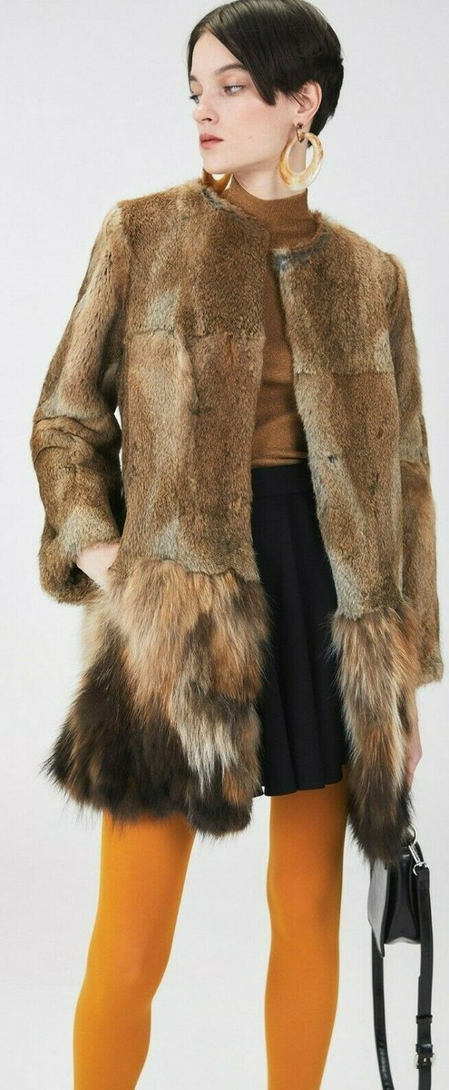 Chaqueta Piel Chaleco Pelo Conejo Sfera Conejo Abrigo Beige Sfera