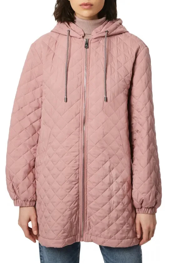 BERNARDO Diamond Quilted Hooded Jacket In Putty Pink L LARGE NEW | eBay