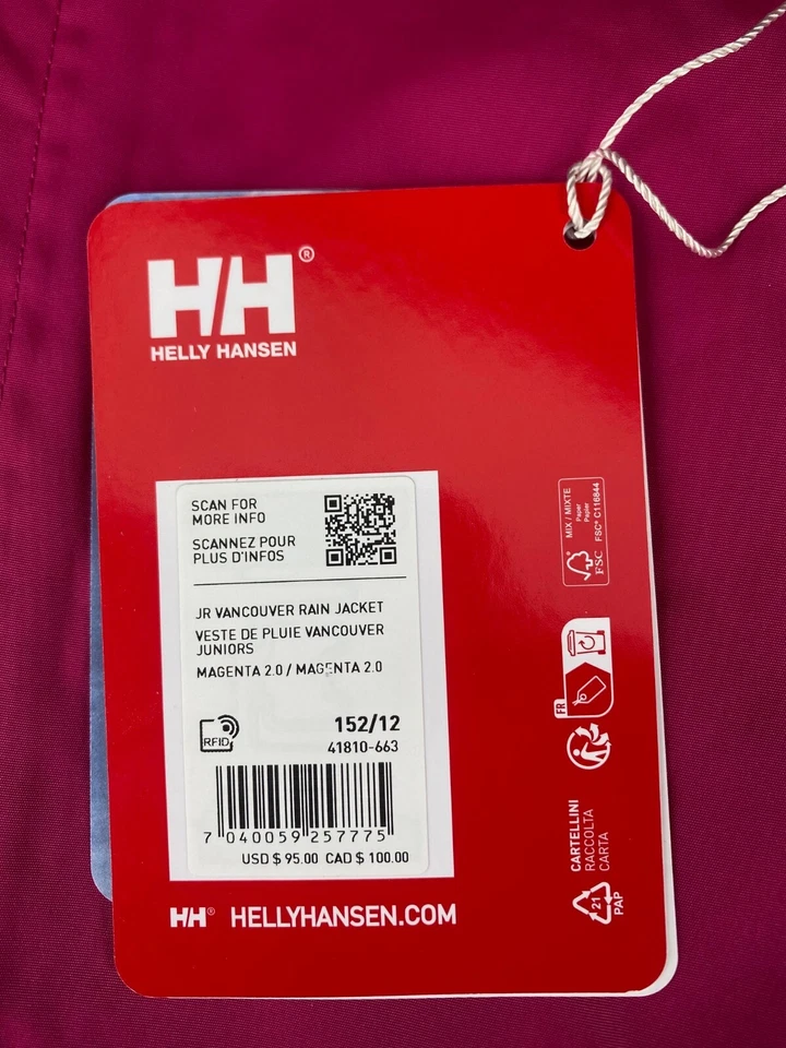 Chaqueta de lluvia magenta Helly Hansen para niñas $95, talla: 12 Foto 2 de 4