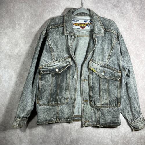 Vintage Jordache Denim Trucker Jacket Mens Medium Gray Button Front 80s Retro