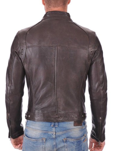 New Mens Leather Jacket real lambskin coat biker motorcycle racer cafe Slim M780 - Picture 2 of 3