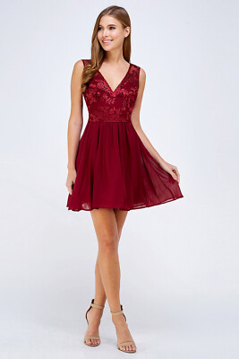 red chiffon dress short Red v neck chiffon short prom dress red chiffon homecoming dress