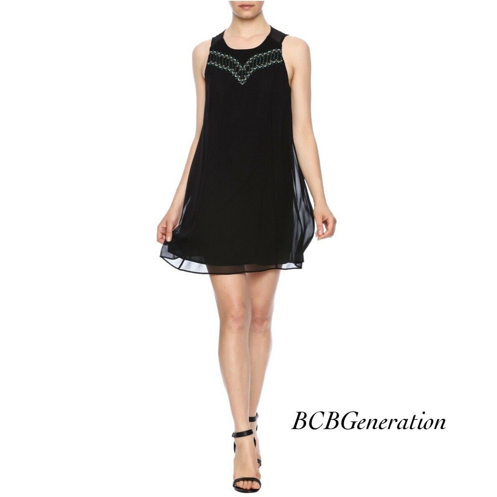 BCBGeneration Black Embroidered Sheer Shift Dress… - image 1