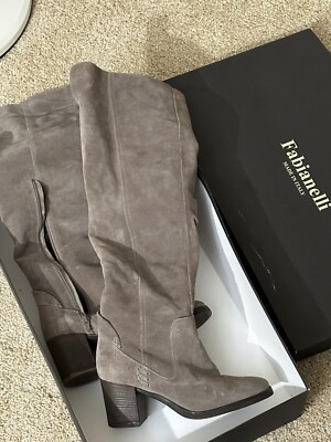 Fabianelli Made In Italy Gray Suede Leather  Over The Knee Boots Sz US 7.5 EU 38