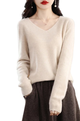 Women Knitted Sweaters Fashion V-Neck Top Sweater Autumn Warm Pullover Soft - Imagen 19 de 46