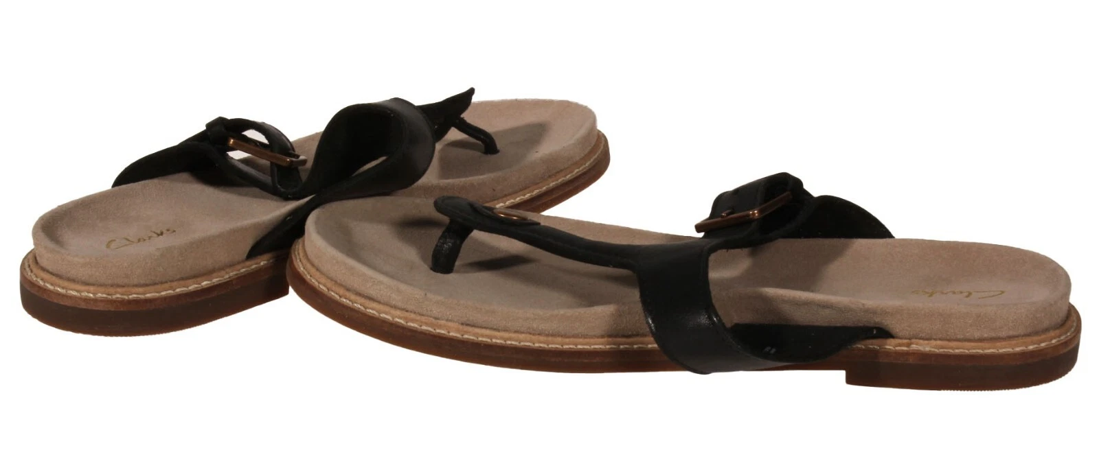 Sandalo perizoma Clarks Corsio Post donna nero pelle USA taglia 7 M