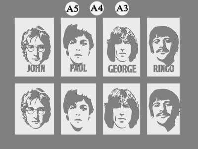 STENCIL of The Beatles, Fab 4, John Lennon, Paul McCartney, Ringo & George
