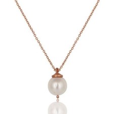 18K Rose Gold Plated Sterling Silver White Pearl Chain Pendant Necklace Jewelry