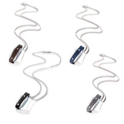 Collana Uomo PIQUADRO Vera Pelle Acciaio Inossidabile Alluminio MADE IN ITALY