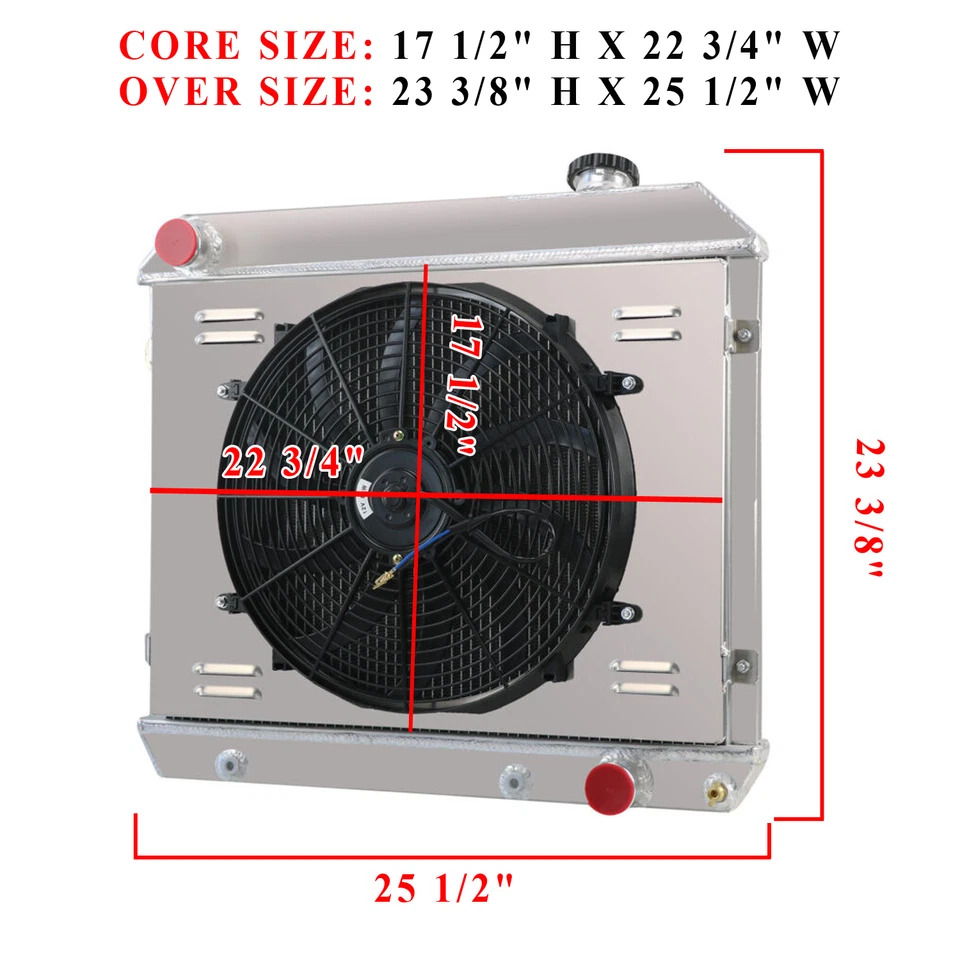 For 1963-1966 &1964 Chevy C/K Pickup Truck C10 C20 C30 3 Row Radiator Shroud Fan Foto 3 de 4