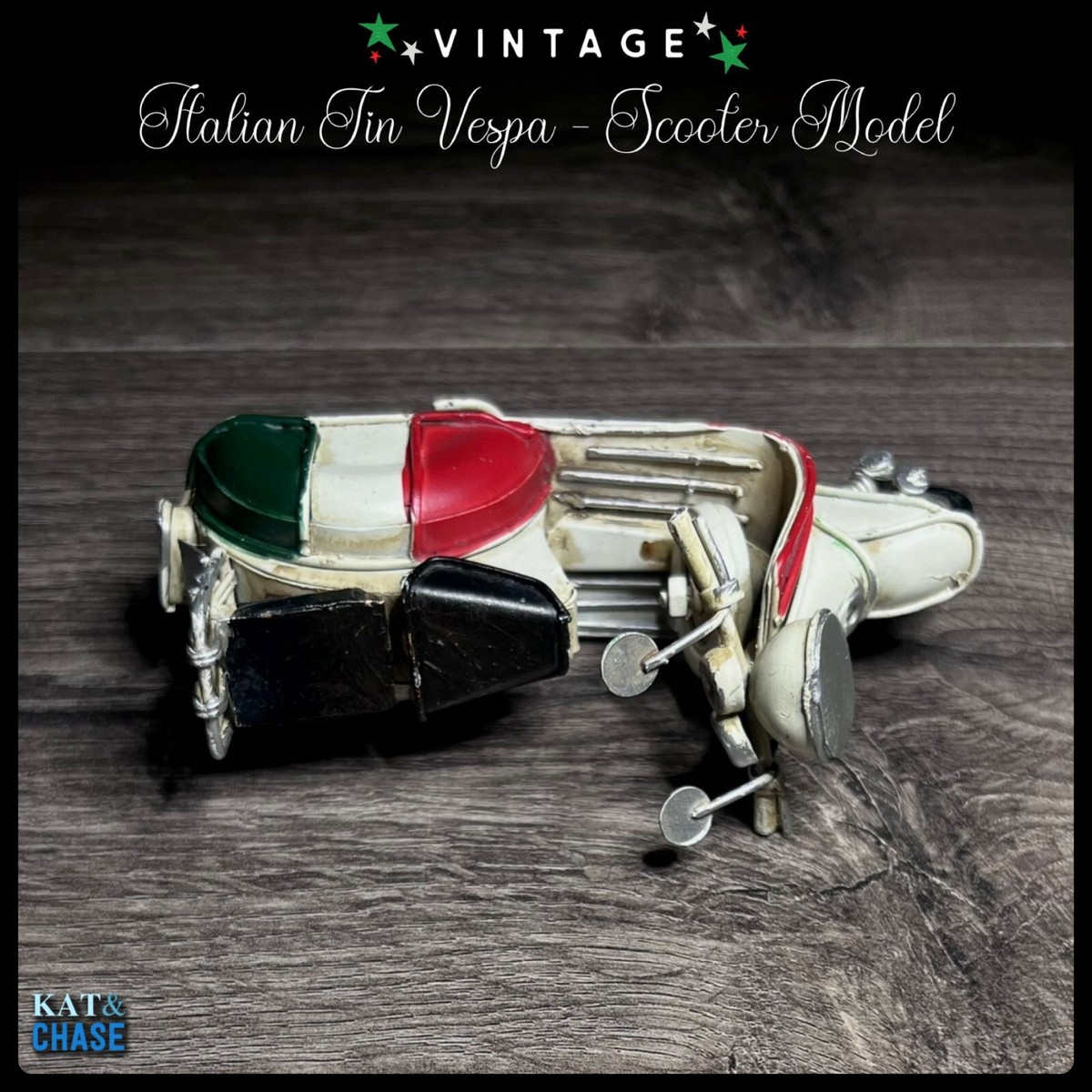 Vintage Tin Vespa Model Italian Scooter Motorcycle - White Green  display picture 1