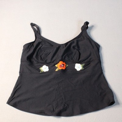 Vintage 90s Coco Reef Women 38D Black Floral Tankini Top & Bottom Swimsuit Sz 12