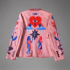 Men's Pink 2-Piece Suit Floral Embroidered Western Wedding Prom Slim