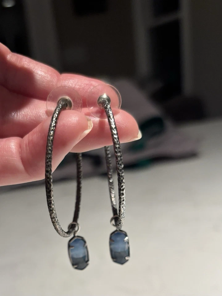 Kendra Scott Nickel silver Hoops With Removable Blue Stone - Image 3 of 4