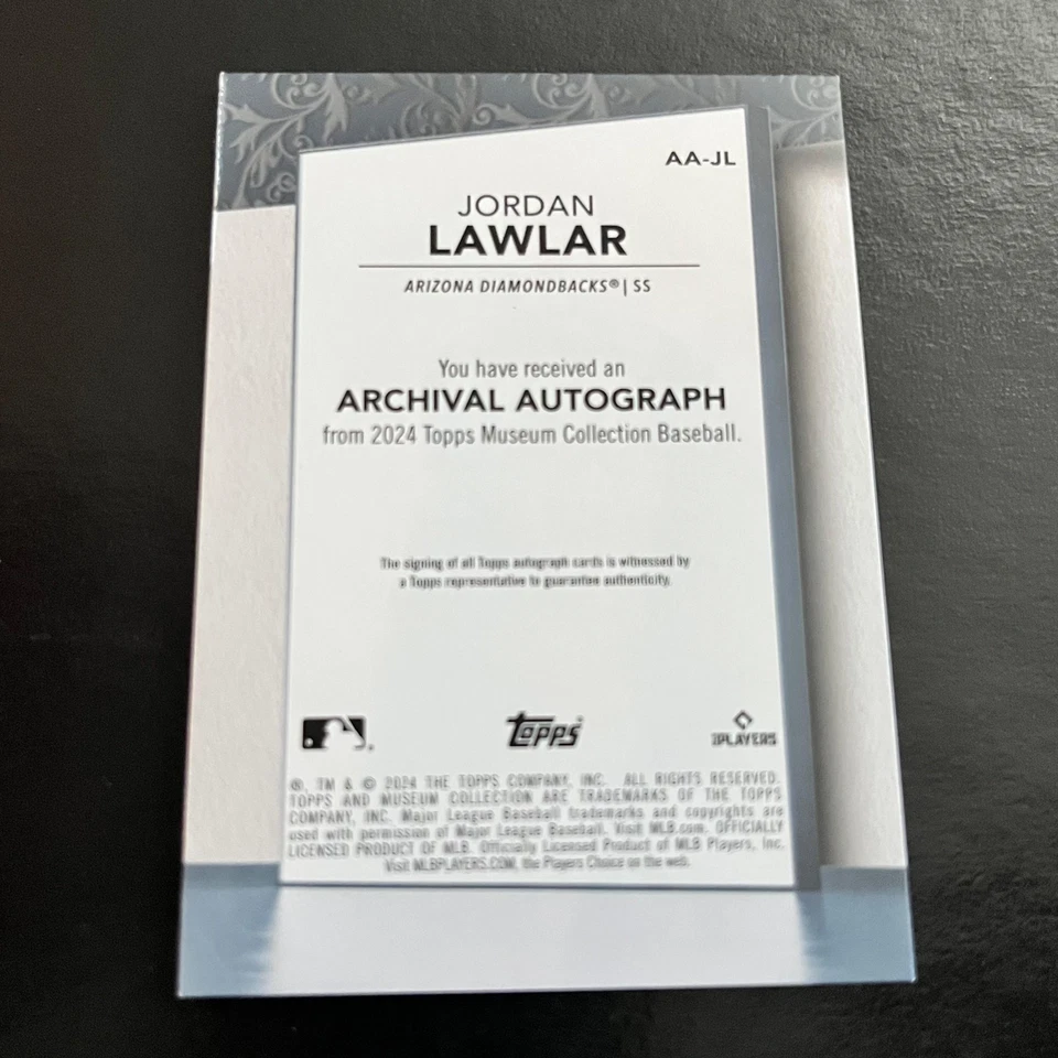 2024 Topps Museum Archival Auto Rookie Jordan Lawlar /299 Arizona Diamondbacks - Image 2 of 2