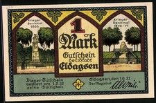 Notgeld Eldagsen 1921, 1 Mark, Kriegerdenkmal 1866 und 1870-71, Gutschein 