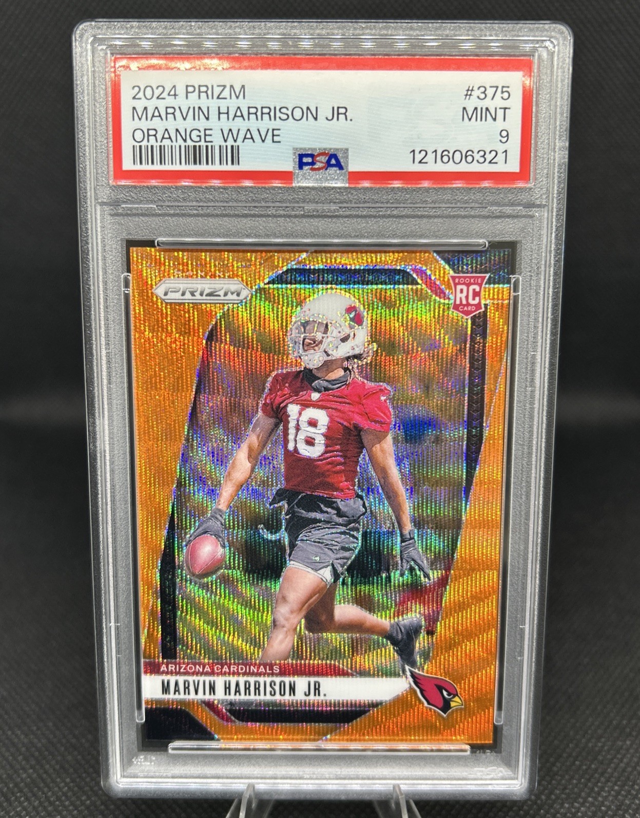 2024 Panini Prizm Marvin Harrison Jr. Orange Wave /60 #375 RC PSA 9 Cardinals