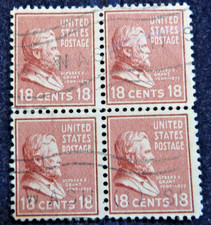 USA 1938 President Ulysses S Grant 18c Block of 4. A34039