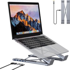 USB C Hub Laptop Stand 5-in-1 Dock 4 USB 3.0 Adjustable Aluminium Stand